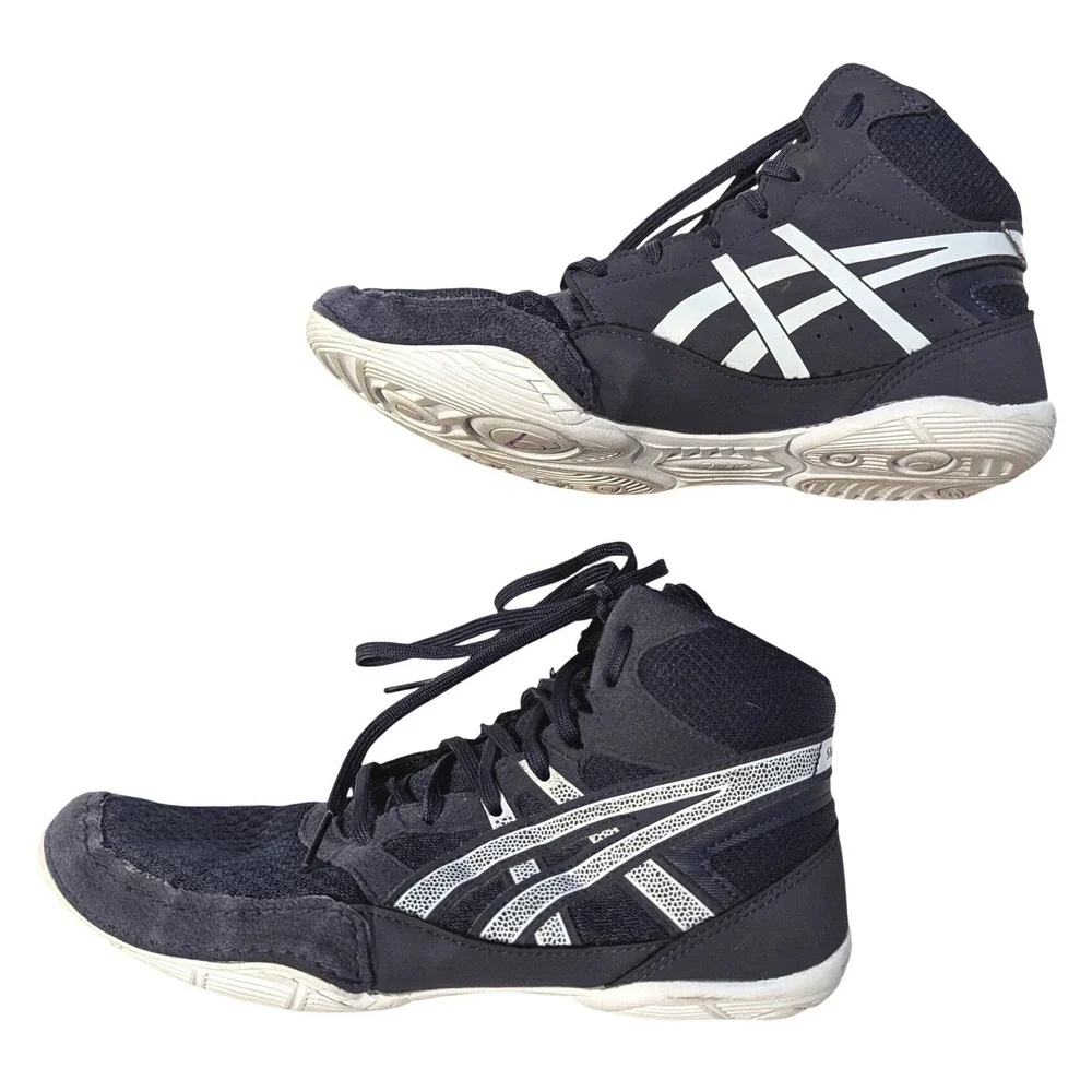Asics Mens Size 6 Snapdown Wrestling Shoes Navy Blue White High Top 1084A014